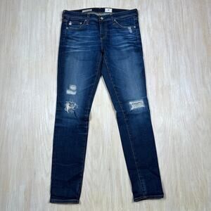 AG Adriano Goldschmied Legging Ankle Super Skinny Dark Wash Distressed Jeans 27R